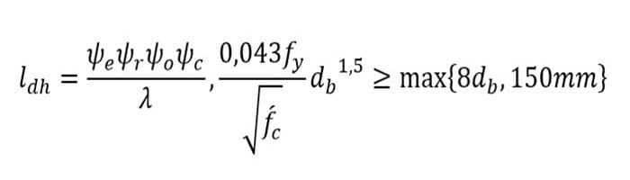طول مهاری میلگرد با قلاب استاندارد تحت کشش